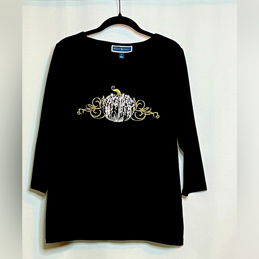 Women's Women's Black Long Sleeved T-shirt with Autumn Bling